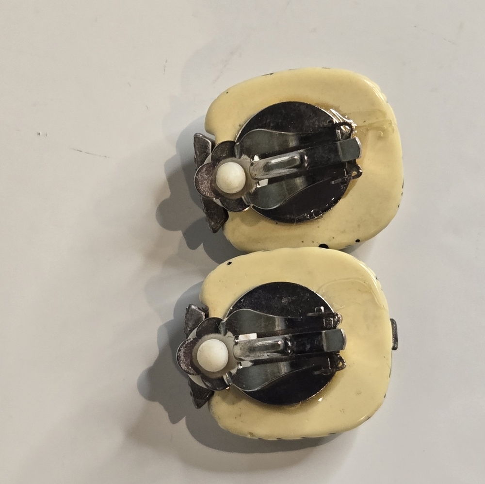 Cream and Black Clip On Earrings - Picture 3 of 3